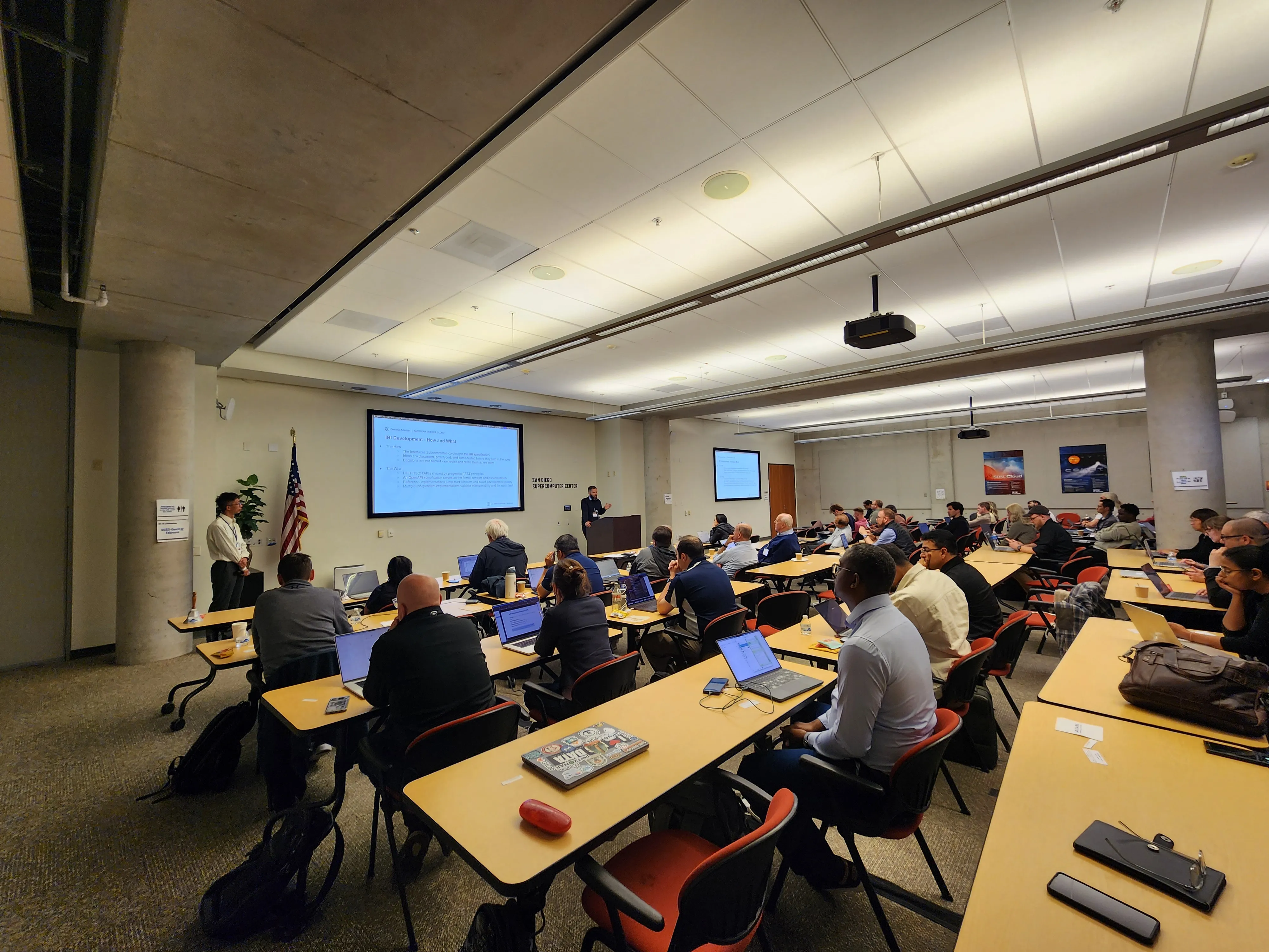 Justas Balcas and Xi Yang opening the AmSC tutorial in the SDSC Auditorium